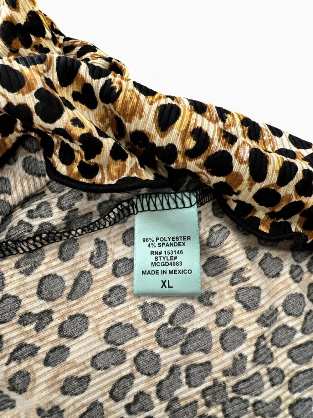 Leopard Print Bodycon Dress XL Fitted Stretch Ribbed - Picture 5 of 6